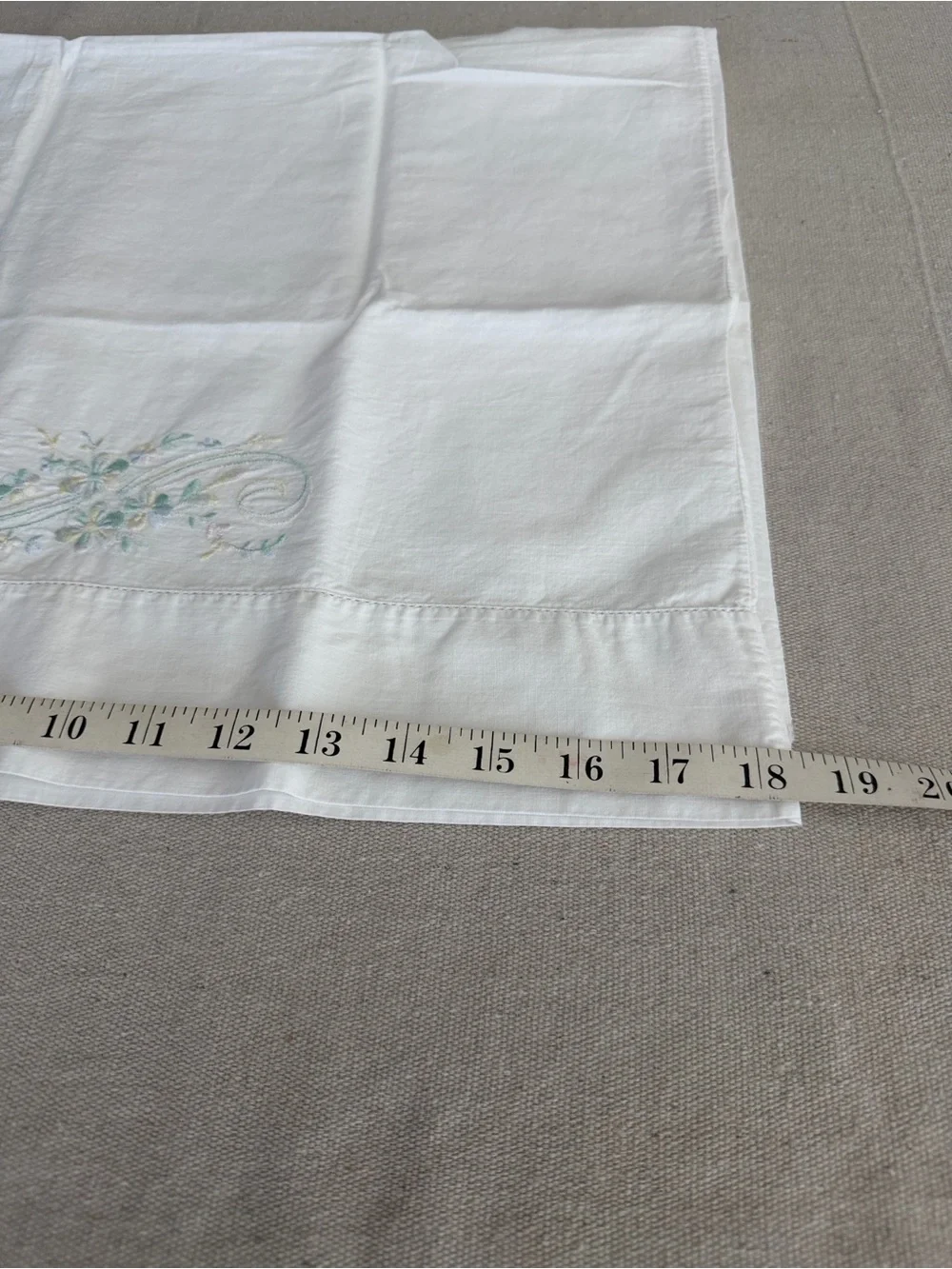 Vintage White Linen Pillowcase Set with Floral Embroidery